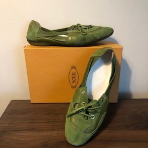 Tod’s green suede flats shoes wave laced - 40 / 10
